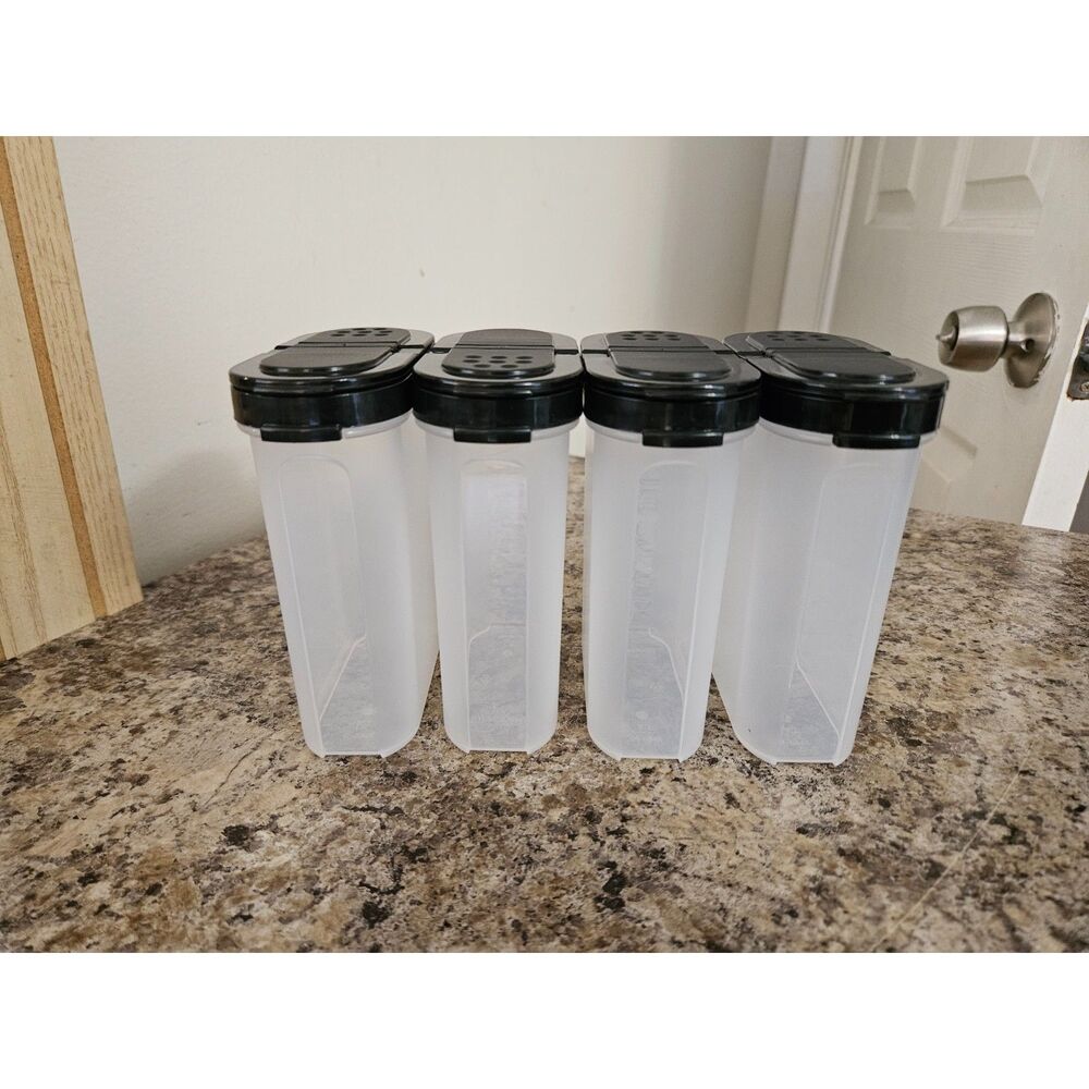 Tupperware Large Spice Shakers Set Of 4 With Black Lids EUC